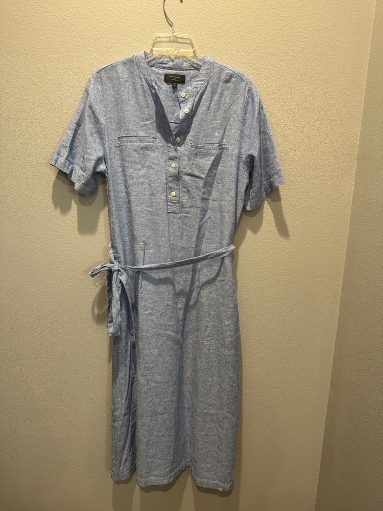 Banana Republic Light Blue Linen-Blend Midi Shirt Dress With Tie Waist